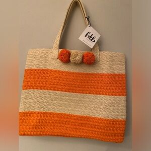 Beyond The Beach LA Bahama Mama Tote Bag Natural/ Orange Pom Poms
